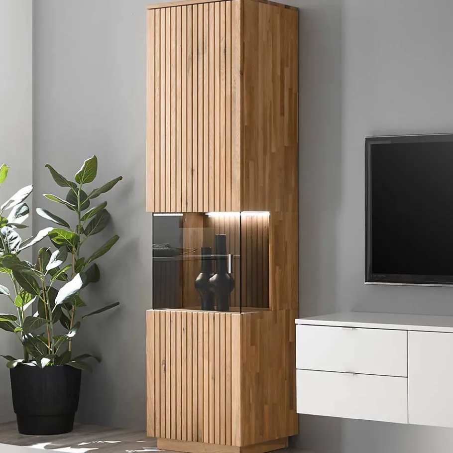 Vitrinenschrank in Wildeiche Bianco & Anthrazit - Nelsons Vitrinen