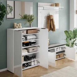 Hot Weiße Flureinrichtung mit Glasbeschichtung - Kofi (fünfteilig) Garderoben