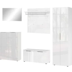 Hot Weiße Flureinrichtung mit Glasbeschichtung - Kofi (fünfteilig) Garderoben