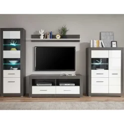 Discount Weiße Hochglanz Wohnwand Set - Istensa I (vierteilig) Wohnwände