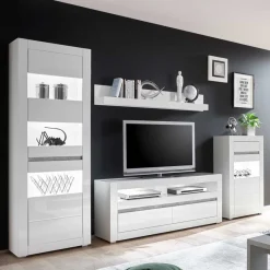 Outlet Weiße Hochglanzmöbel für das Wohnzimmer Mextra optional mit LED (vierteilig) Wohnwände