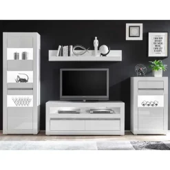 Outlet Weiße Hochglanzmöbel für das Wohnzimmer Mextra optional mit LED (vierteilig) Wohnwände