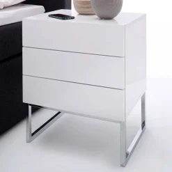 Best Weiße Nachtkommode mit Bügelgestell Chrom Munarula 50x60x40 cm Kommoden