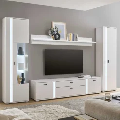 Weiße TV Anbauwand Möbelset - Tirol (vierteilig) Wohnwände