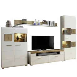 Best Weiße Wohnwand Lisepio mit Eichen-Elementen (vierteilig) Wohnwände