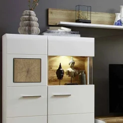 Best Weiße Wohnwand Lisepio mit Eichen-Elementen (vierteilig) Wohnwände