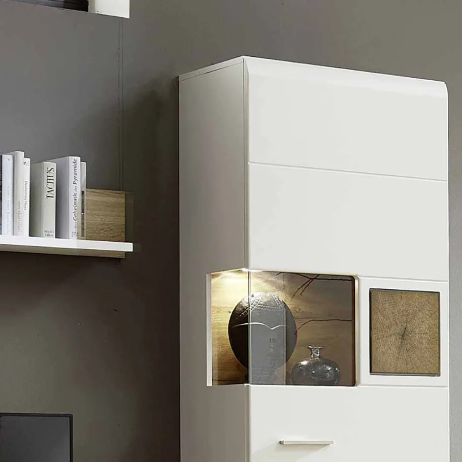 Best Weiße Wohnwand Lisepio mit Eichen-Elementen (vierteilig) Wohnwände