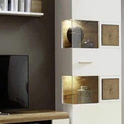 Best Weiße Wohnwand Lisepio mit Eichen-Elementen (vierteilig) Wohnwände