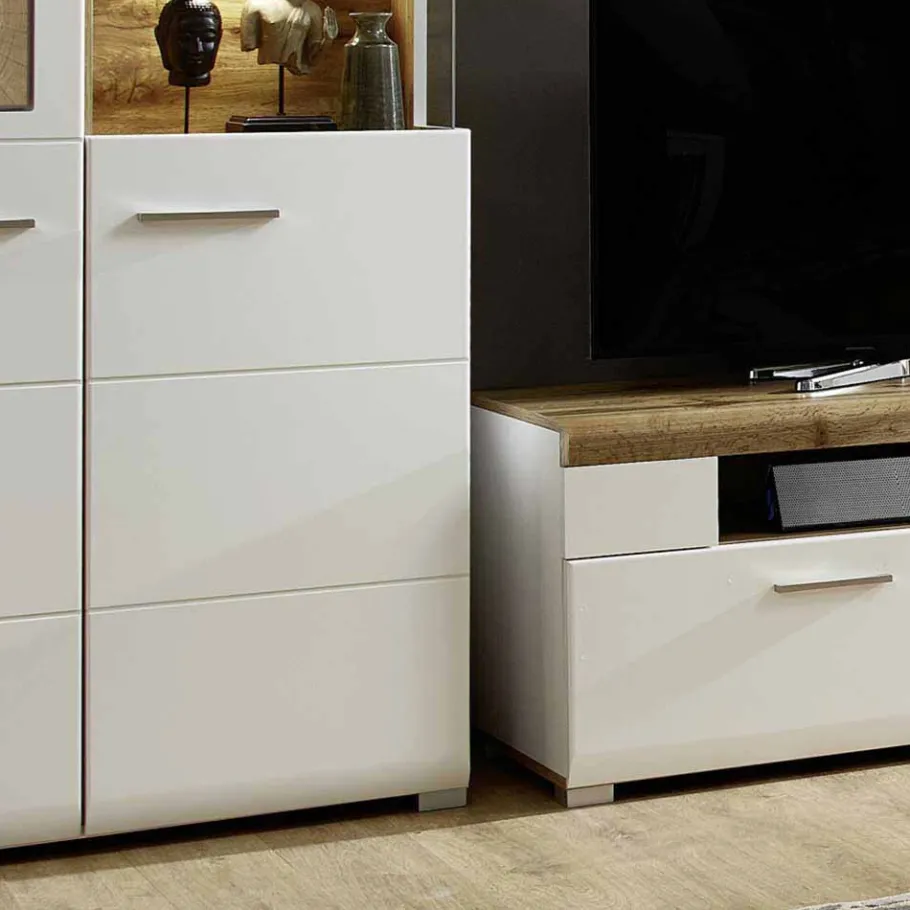 Best Weiße Wohnwand Lisepio mit Eichen-Elementen (vierteilig) Wohnwände