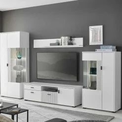 Weiße Wohnzimmerschränke & Wandboard im Set - Dualkos (vierteilig) Wohnwände