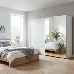 Sale Weißer 2-türiger Kleiderschrank mit Schiebetüren - Abelina Kleiderschränke|Schränke