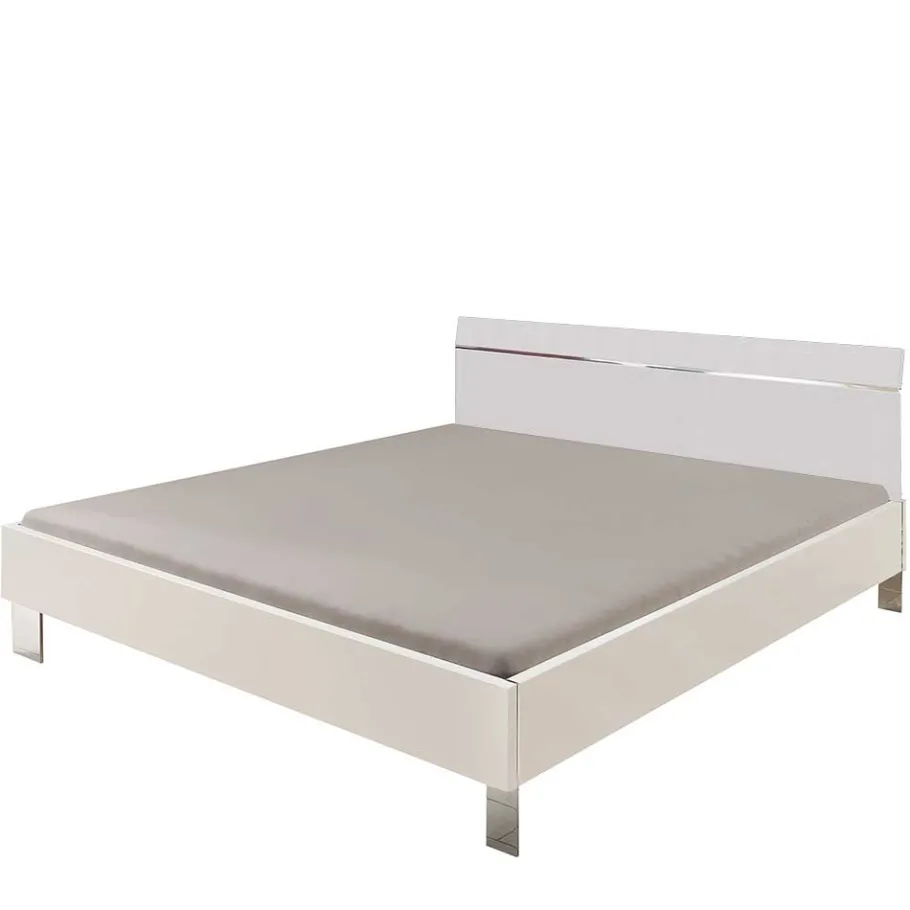 Weißes Bettgestell mit Chrom - Vronica Betten