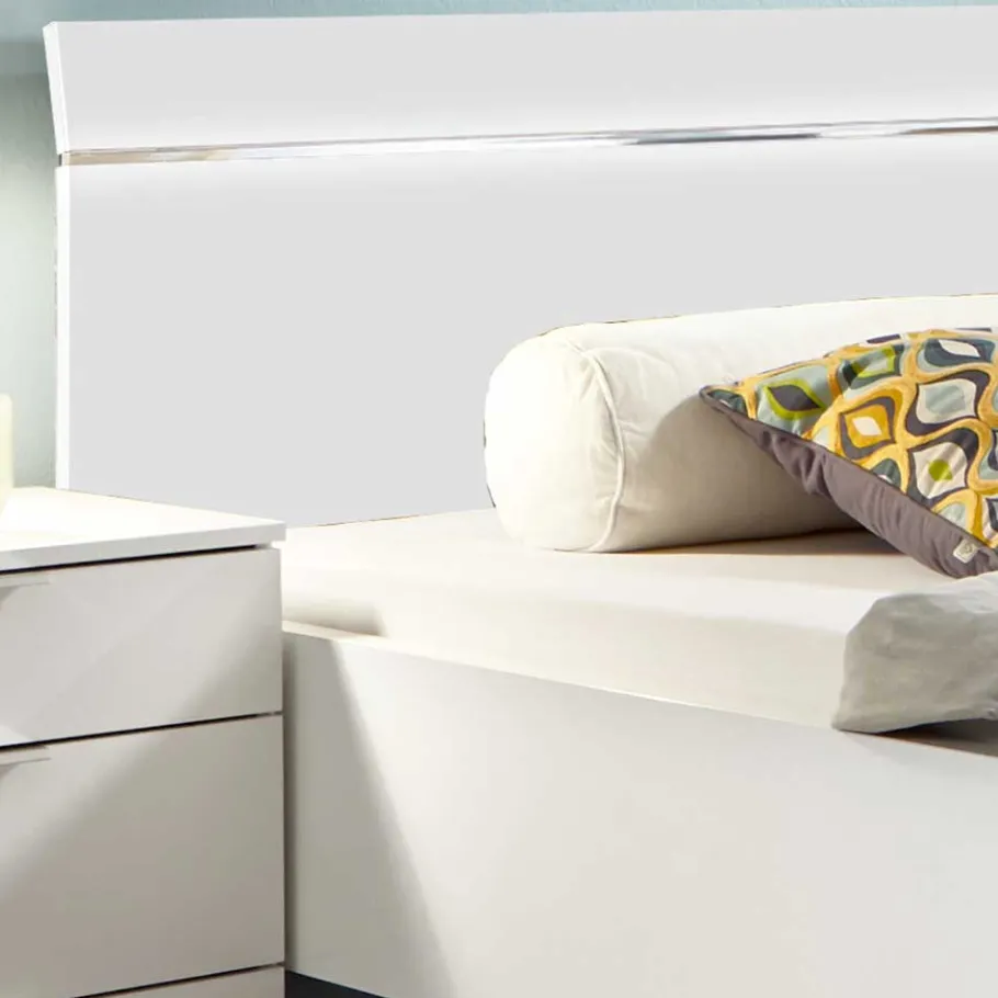 Weißes Bettgestell mit Chrom - Vronica Betten