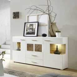 Sale Weißes Design-Sideboard mit Glas & LED - Lisepio Sideboards