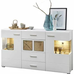 Sale Weißes Design-Sideboard mit Glas & LED - Lisepio Sideboards
