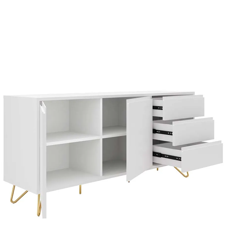 Outlet Weißes Sideboard 150cm mit Haarnadel Beinen - Donny Sideboards