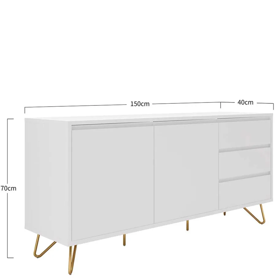 Outlet Weißes Sideboard 150cm mit Haarnadel Beinen - Donny Sideboards