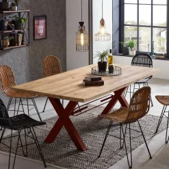 Online Wildeiche Baumkantentisch mit X Füßen - Vlacondra Tische