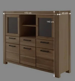 Sale Wildeiche Highboard Vitrine teilmassiv - Sophia Kommoden|Vitrinen