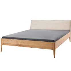 Sale Wildeiche Holzbett mit Cord-Kopfteil - Babahira Betten