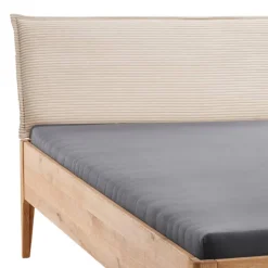 Sale Wildeiche Holzbett mit Cord-Kopfteil - Babahira Betten