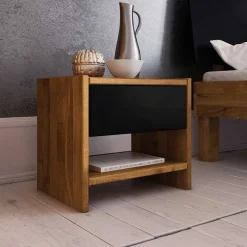 Outlet Wildeiche Nachtkonsole mit einer Schublade - Olbysca Kommoden