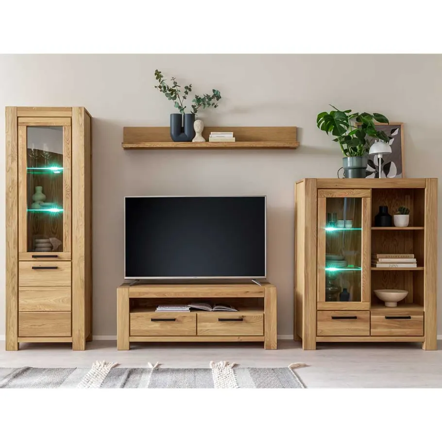 Sale Wildeiche Wohnwand Set teilmassiv - Sophia (vierteilig) Wohnwände