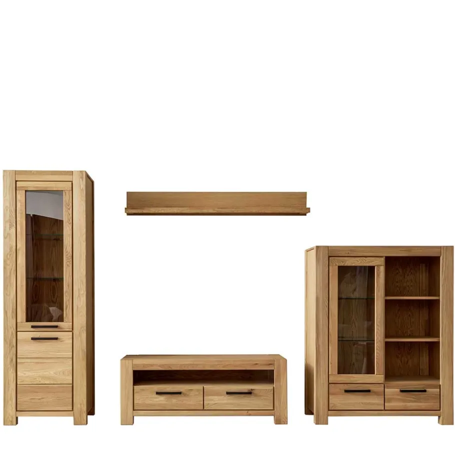 Sale Wildeiche Wohnwand Set teilmassiv - Sophia (vierteilig) Wohnwände