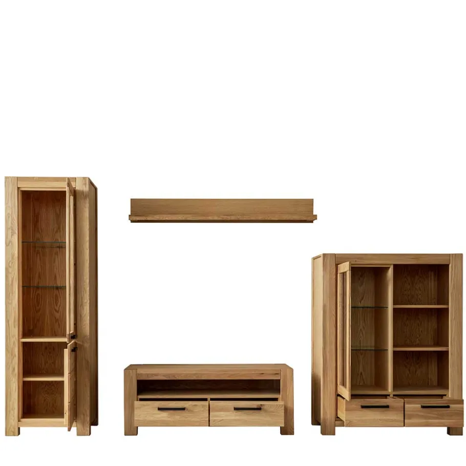 Sale Wildeiche Wohnwand Set teilmassiv - Sophia (vierteilig) Wohnwände