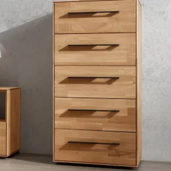 Best Wildeiche-Hochkommode mit fünf Schubladen - Kassanda Kommoden