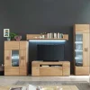 Clearance Wohnkombination in Eiche Bianco teilmassiv Pontros optional mit LED (vierteilig) Wohnwände