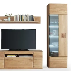 Clearance Wohnkombination in Eiche Bianco teilmassiv Pontros optional mit LED (vierteilig) Wohnwände