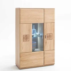 Clearance Wohnkombination in Eiche Bianco teilmassiv Pontros optional mit LED (vierteilig) Wohnwände