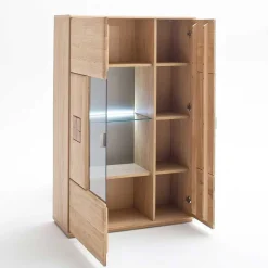 Clearance Wohnkombination in Eiche Bianco teilmassiv Pontros optional mit LED (vierteilig) Wohnwände