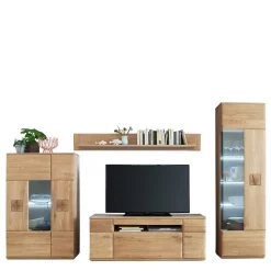 Clearance Wohnkombination in Eiche Bianco teilmassiv Pontros optional mit LED (vierteilig) Wohnwände