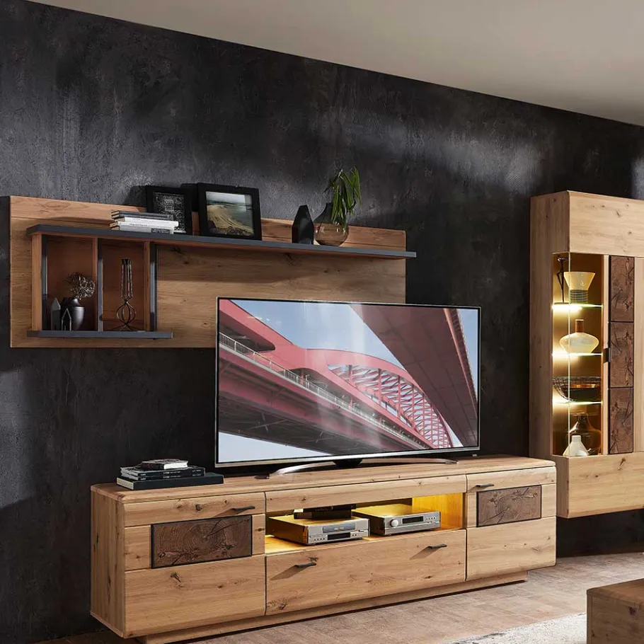 Sale Wohnkombination in Wildeiche Optik - Iniaco (dreiteilig) Wohnwände