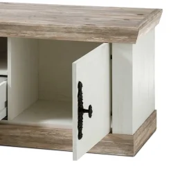 Hot Wohnkombination mit TV Element im Landhaus Stil Nedita in Weiß Pinie (vierteilig) Wohnwände