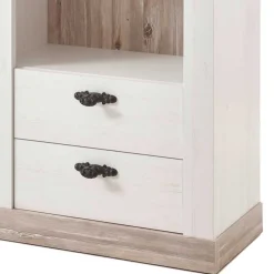 Hot Wohnkombination mit TV Element im Landhaus Stil Nedita in Weiß Pinie (vierteilig) Wohnwände