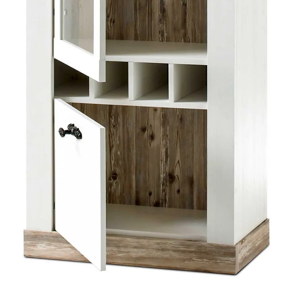 Hot Wohnkombination mit TV Element im Landhaus Stil Nedita in Weiß Pinie (vierteilig) Wohnwände