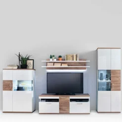 New Wohnmöbel Set in Weiß Hochglanz - Icadro (vierteilig) Wohnwände