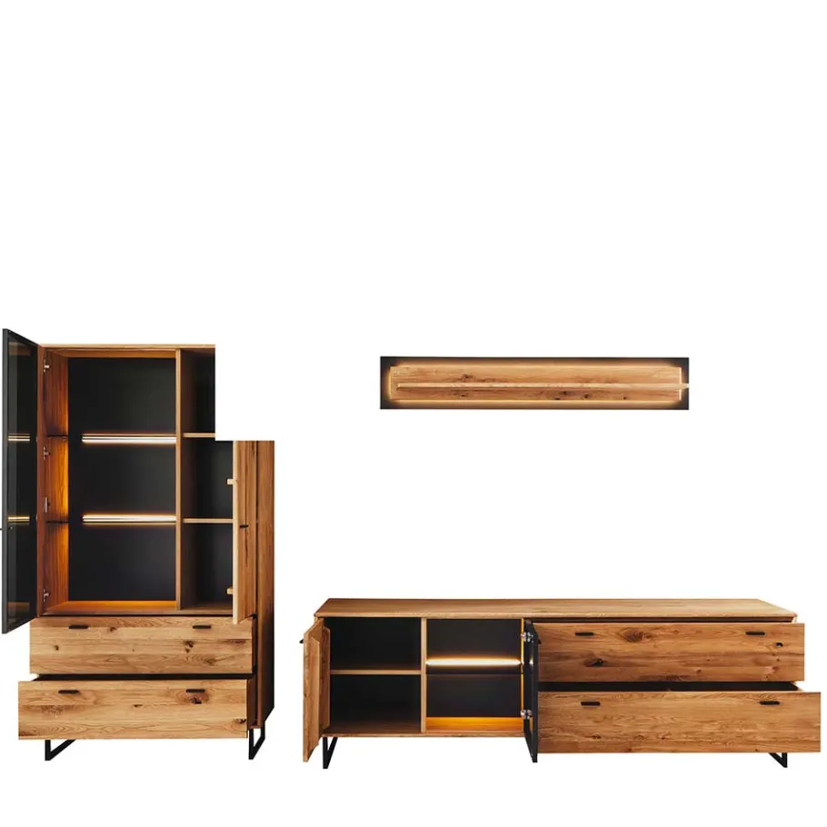 Hot Wohnwand für Wohnzimmer Set - Flacona (dreiteilig) Wohnwände