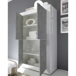 Clearance Wohnwand in Beton Optik & Weiß HG - Narandu (dreiteilig) Wohnwände