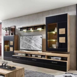 Discount Wohnwand in Schwarz & Wildeiche - Kandu (fünfteilig) Wohnwände