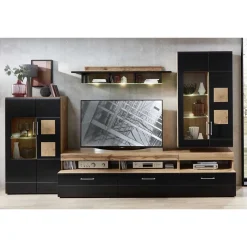 Discount Wohnwand in Schwarz & Wildeiche - Kandu (fünfteilig) Wohnwände