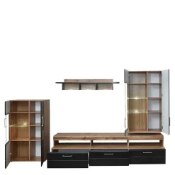 Discount Wohnwand in Schwarz & Wildeiche - Kandu (fünfteilig) Wohnwände