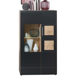 Discount Wohnwand in Schwarz & Wildeiche - Kandu (fünfteilig) Wohnwände