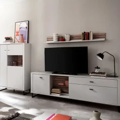 Best Wohnwand in Weiß mit Wildeiche - Varzino (dreiteilig) Wohnwände