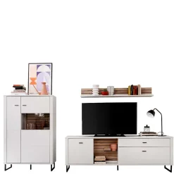 Best Wohnwand in Weiß mit Wildeiche - Varzino (dreiteilig) Wohnwände