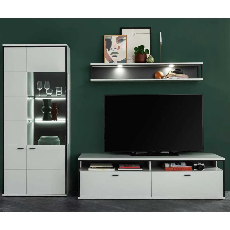 Clearance Wohnwand in Weiß und Schwarzgrau - Loazin (dreiteilig) Wohnwände