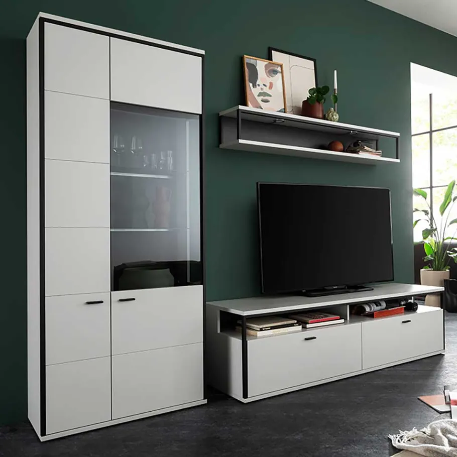 Clearance Wohnwand in Weiß und Schwarzgrau - Loazin (dreiteilig) Wohnwände